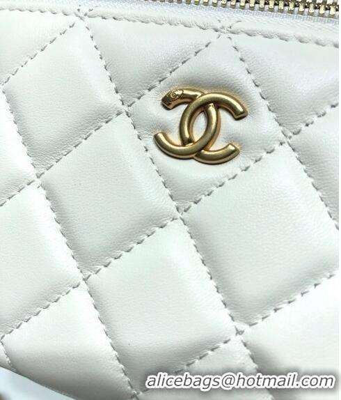 Grade Quality Chanel Lambskin Clutch with Chain and Gold-Tone Ball AP2303 White 2024