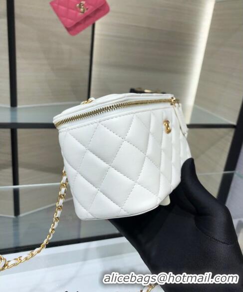 Grade Quality Chanel Lambskin Clutch with Chain and Gold-Tone Ball AP2303 White 2024