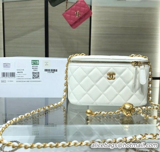 Grade Quality Chanel Lambskin Clutch with Chain and Gold-Tone Ball AP2303 White 2024