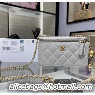 Inexpensive Chanel Lambskin Clutch with Chain and Gold-Tone Ball AP2303 Light Grey 2024