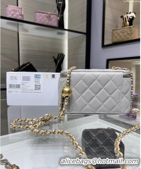 Inexpensive Chanel Lambskin Clutch with Chain and Gold-Tone Ball AP2303 Light Grey 2024