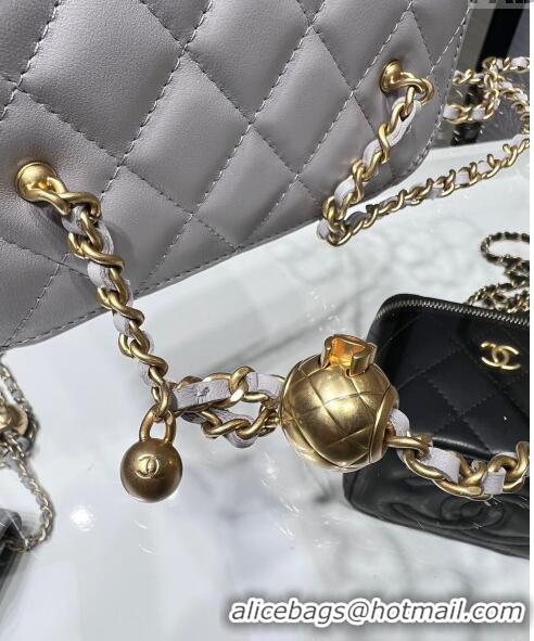 Inexpensive Chanel Lambskin Clutch with Chain and Gold-Tone Ball AP2303 Light Grey 2024