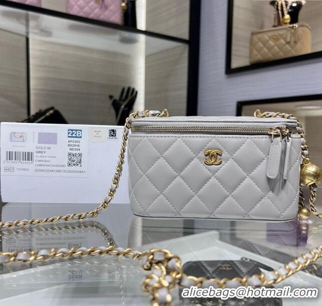 Inexpensive Chanel Lambskin Clutch with Chain and Gold-Tone Ball AP2303 Light Grey 2024