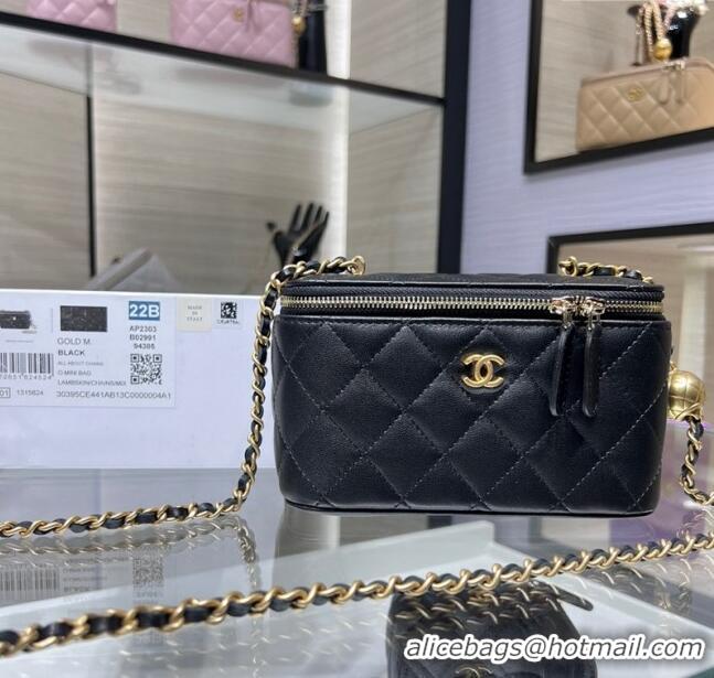 Wholesale Best Chanel Lambskin Clutch with Chain and Gold-Tone Ball AP2303 Black 2024