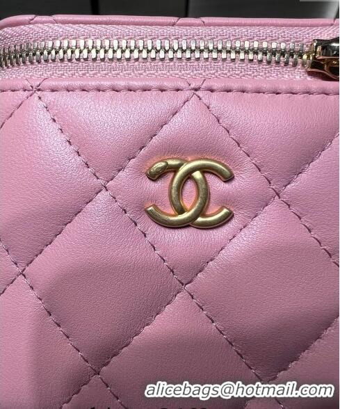 Luxury Classic Chanel Lambskin Clutch with Chain and Gold-Tone Ball AP1447 Light Pink 2024