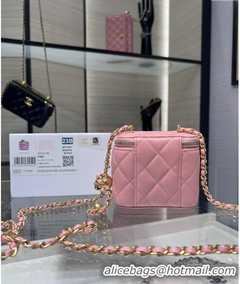 Luxury Classic Chanel Lambskin Clutch with Chain and Gold-Tone Ball AP1447 Light Pink 2024