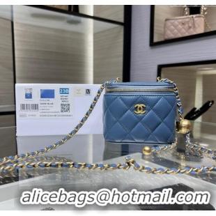 High Quality Chanel Lambskin Clutch with Chain and Gold-Tone Ball AP1447 Blue 2024