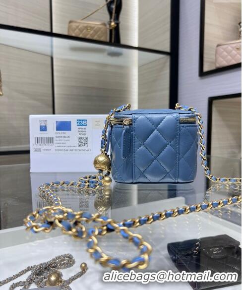 High Quality Chanel Lambskin Clutch with Chain and Gold-Tone Ball AP1447 Blue 2024