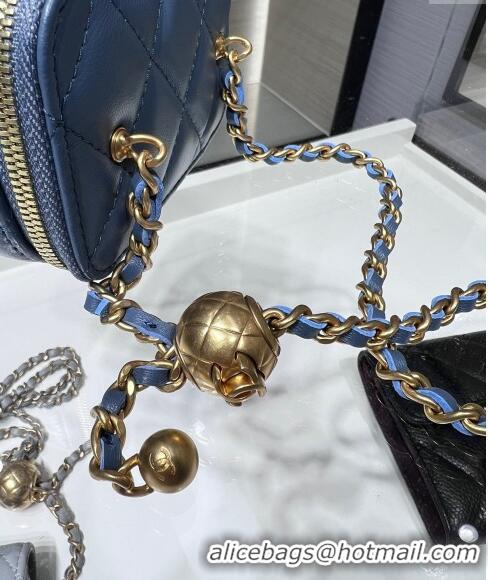 High Quality Chanel Lambskin Clutch with Chain and Gold-Tone Ball AP1447 Blue 2024