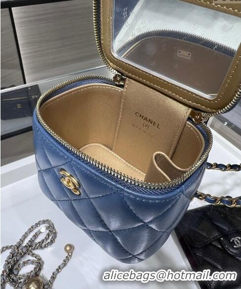 High Quality Chanel Lambskin Clutch with Chain and Gold-Tone Ball AP1447 Blue 2024