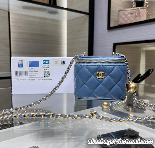 High Quality Chanel Lambskin Clutch with Chain and Gold-Tone Ball AP1447 Blue 2024