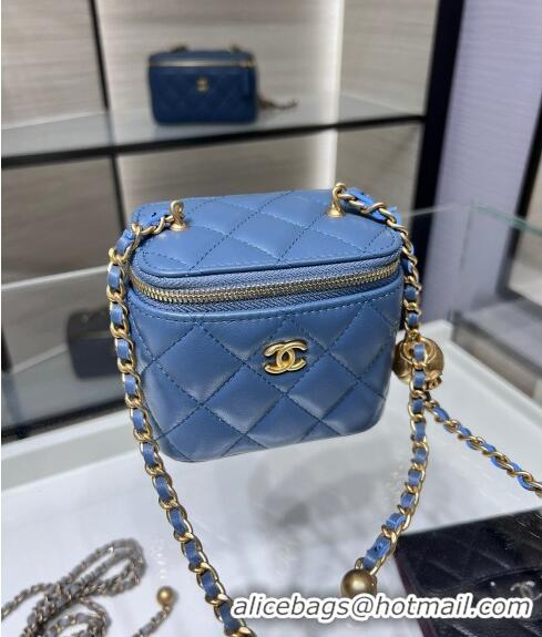 High Quality Chanel Lambskin Clutch with Chain and Gold-Tone Ball AP1447 Blue 2024