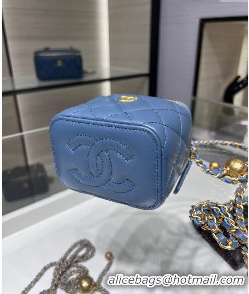 High Quality Chanel Lambskin Clutch with Chain and Gold-Tone Ball AP1447 Blue 2024