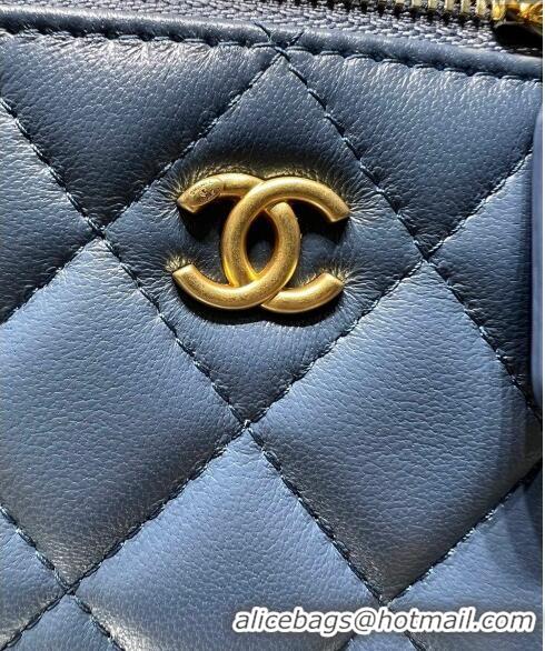 High Quality Chanel Lambskin Clutch with Chain and Gold-Tone Ball AP1447 Blue 2024