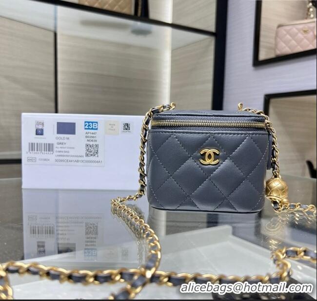 Luxury Classic Chanel Lambskin Clutch with Chain and Gold-Tone Ball AP1447 Dark Grey 2024