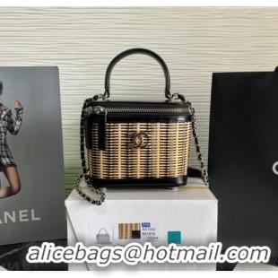 Top Quality Chanel Wicker and Calfskin Vanity Case AS1352 Black 2024