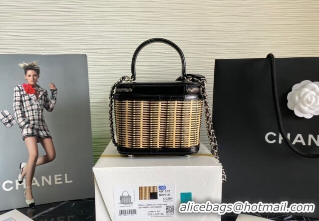 Top Quality Chanel Wicker and Calfskin Vanity Case AS1352 Black 2024