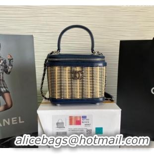 Promotional Chanel Wicker and Calfskin Vanity Case AS1352 Blue 2024