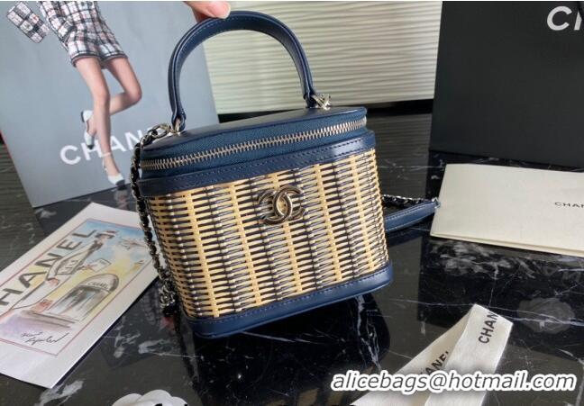 Promotional Chanel Wicker and Calfskin Vanity Case AS1352 Blue 2024