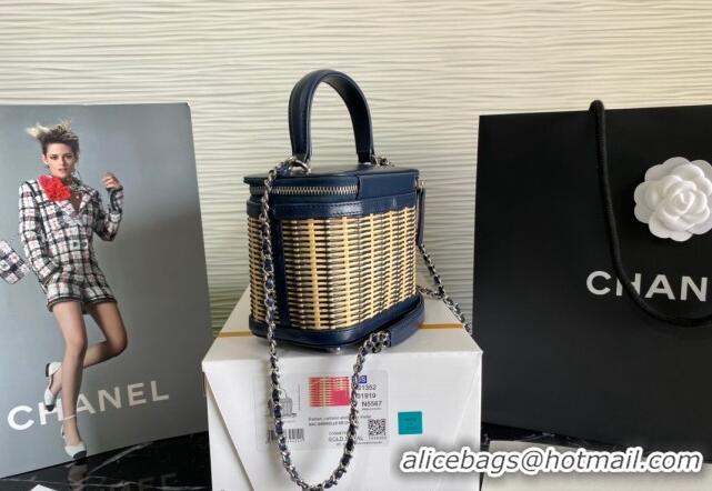 Promotional Chanel Wicker and Calfskin Vanity Case AS1352 Blue 2024