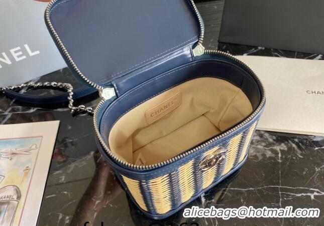 Promotional Chanel Wicker and Calfskin Vanity Case AS1352 Blue 2024