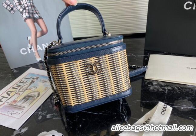 Promotional Chanel Wicker and Calfskin Vanity Case AS1352 Blue 2024