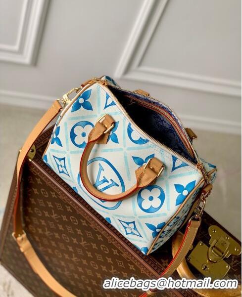 Famous Brand Louis Vuitton Speedy Bandoulière 25 in Monogram Tiles Canvas M11264 Lagoon Blue 2024