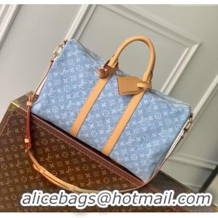 Promotional Louis Vuitton Keepall Bandoulière 45 Bag in Monogram Denim 100% GOTS-certified M25334 Blue 2024