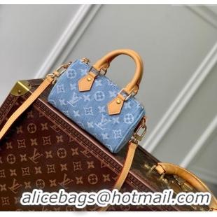 Promotional Louis Vuitton Nano Speedy Bag in Monogram Denim 100% GOTS-certified Cotton M11212 Blue 2024