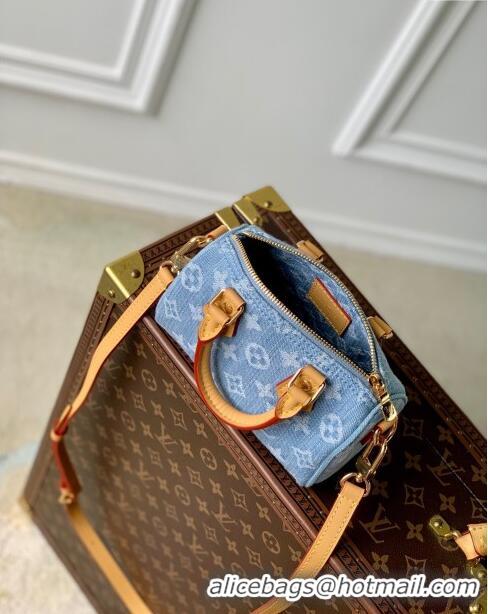 Promotional Louis Vuitton Nano Speedy Bag in Monogram Denim 100% GOTS-certified Cotton M11212 Blue 2024