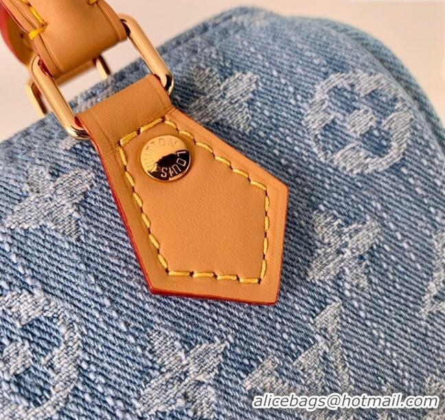 Promotional Louis Vuitton Nano Speedy Bag in Monogram Denim 100% GOTS-certified Cotton M11212 Blue 2024