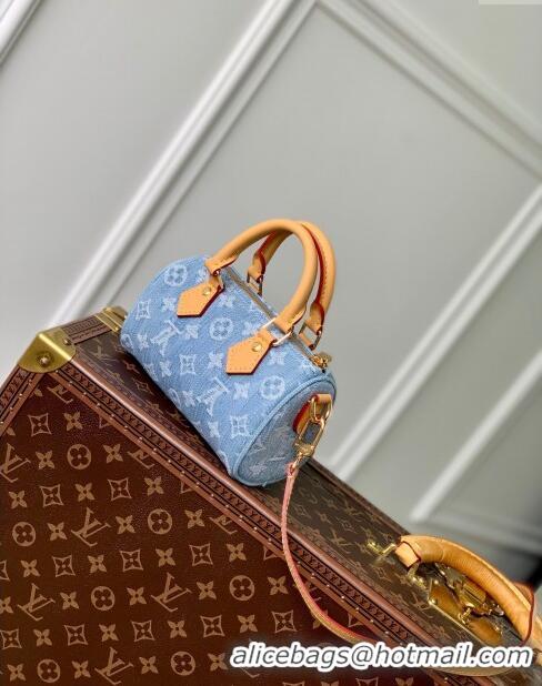 Promotional Louis Vuitton Nano Speedy Bag in Monogram Denim 100% GOTS-certified Cotton M11212 Blue 2024