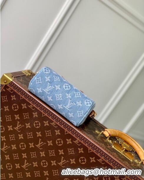 Promotional Louis Vuitton Nano Speedy Bag in Monogram Denim 100% GOTS-certified Cotton M11212 Blue 2024