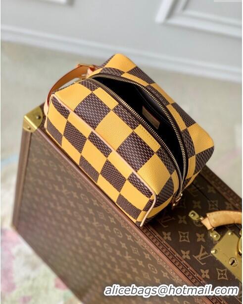 Famous Brand Louis Vuitton Locker Dopp Kit Bag in Damier Heritage Canvas N40567 Brown/Yellow 2024