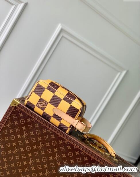 Famous Brand Louis Vuitton Locker Dopp Kit Bag in Damier Heritage Canvas N40567 Brown/Yellow 2024