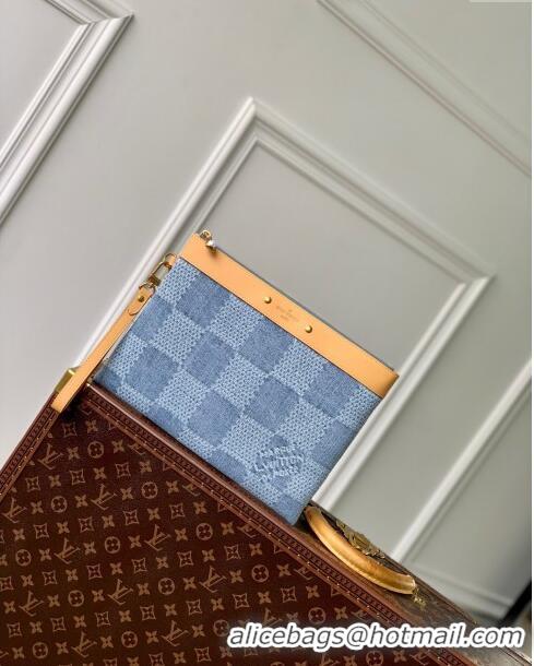 Promotional Louis Vuitton Pochette To-Go Clutch Bag in Monogram Denim 100% GOTS-certified Cotton M82313 Blue 2024