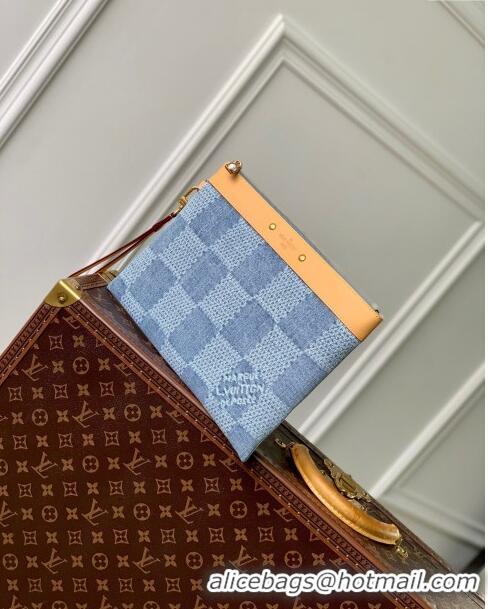 Promotional Louis Vuitton Pochette To-Go Clutch Bag in Monogram Denim 100% GOTS-certified Cotton M82313 Blue 2024