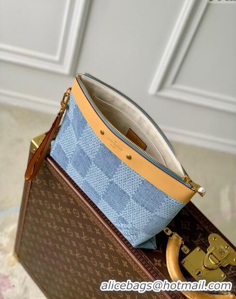 Promotional Louis Vuitton Pochette To-Go Clutch Bag in Monogram Denim 100% GOTS-certified Cotton M82313 Blue 2024