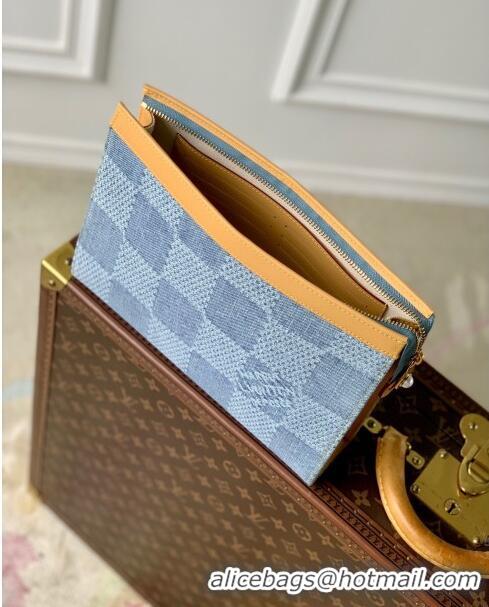 Best Price Louis Vuitton Pochette Voyage Clutch Bag in Monogram Denim 100% GOTS-certified Cotton N61692 Blue 2024