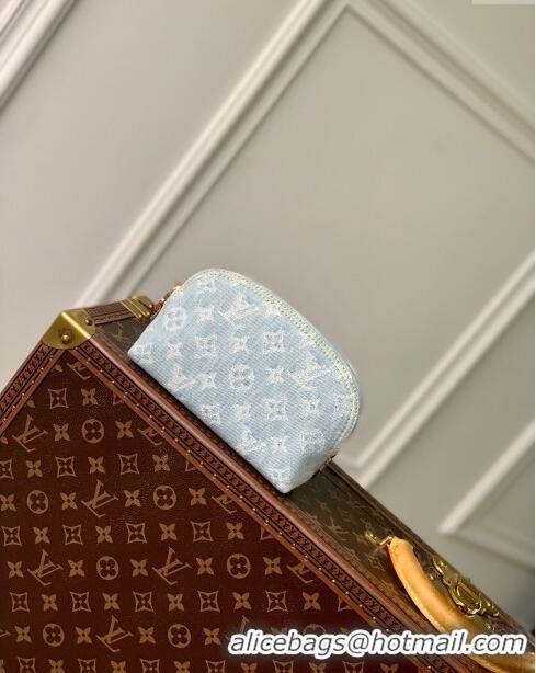 Good Product Louis Vuitton Pochette Cosmetique PM Pouch in Monogram Denim 100% GOTS-certified Cotton M83616 Blue 2024