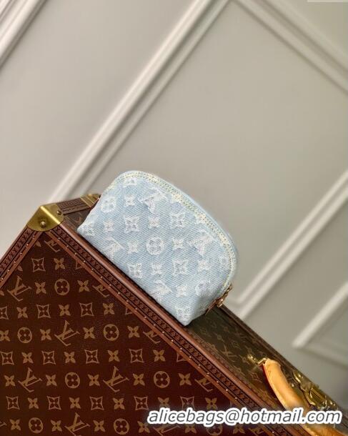 Good Product Louis Vuitton Pochette Cosmetique PM Pouch in Monogram Denim 100% GOTS-certified Cotton M83616 Blue 2024