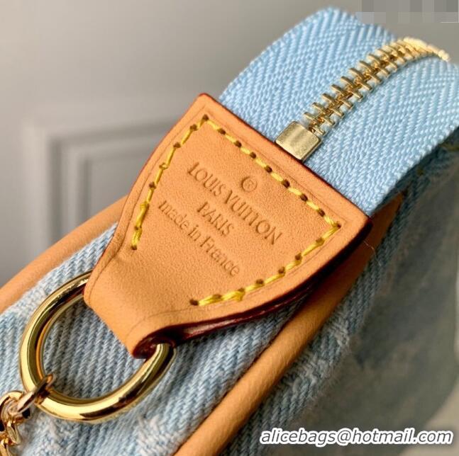 Top Quality Louis Vuitton Mini Pochette Accessories in Monogram Denim 100% GOTS-certified Cotton M82960 Blue 2024