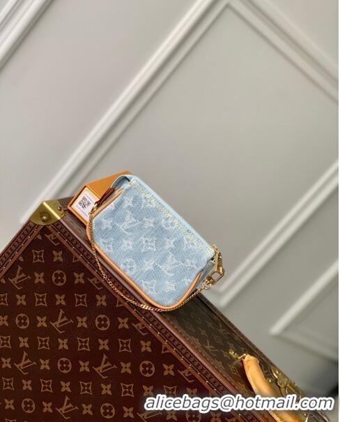 Top Quality Louis Vuitton Mini Pochette Accessories in Monogram Denim 100% GOTS-certified Cotton M82960 Blue 2024