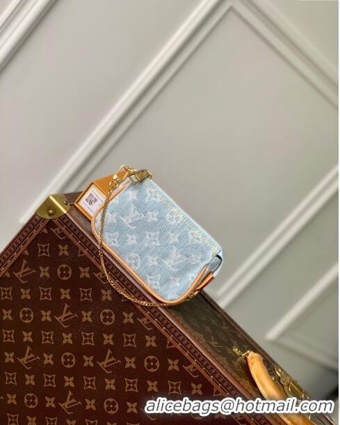 Top Quality Louis Vuitton Mini Pochette Accessories in Monogram Denim 100% GOTS-certified Cotton M82960 Blue 2024