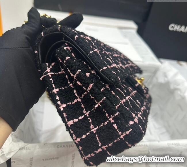 Super Quality Chanel Classic Tweed Medium Flap Bag A01112 Black/Pink 2024