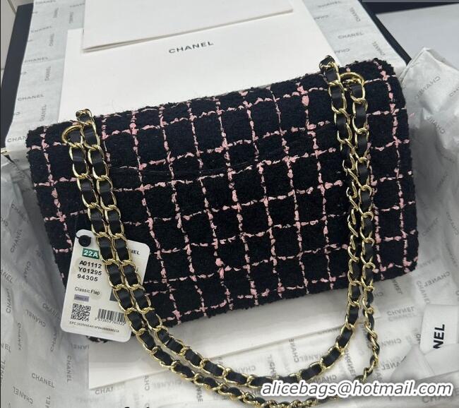 Super Quality Chanel Classic Tweed Medium Flap Bag A01112 Black/Pink 2024