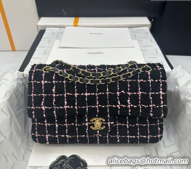 Super Quality Chanel Classic Tweed Medium Flap Bag A01112 Black/Pink 2024