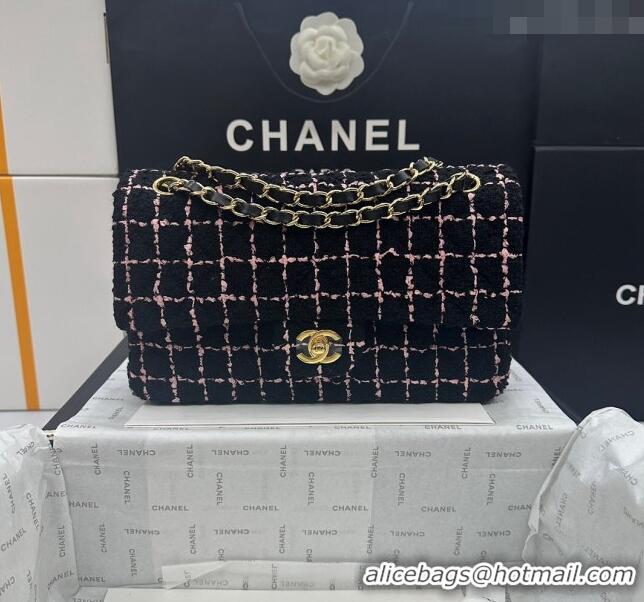 Super Quality Chanel Classic Tweed Medium Flap Bag A01112 Black/Pink 2024