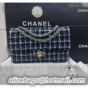 Promotional Chanel Classic Tweed Medium Flap Bag A01112 Navy Blue/White 2024