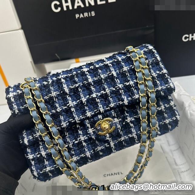 Promotional Chanel Classic Tweed Medium Flap Bag A01112 Navy Blue/White 2024